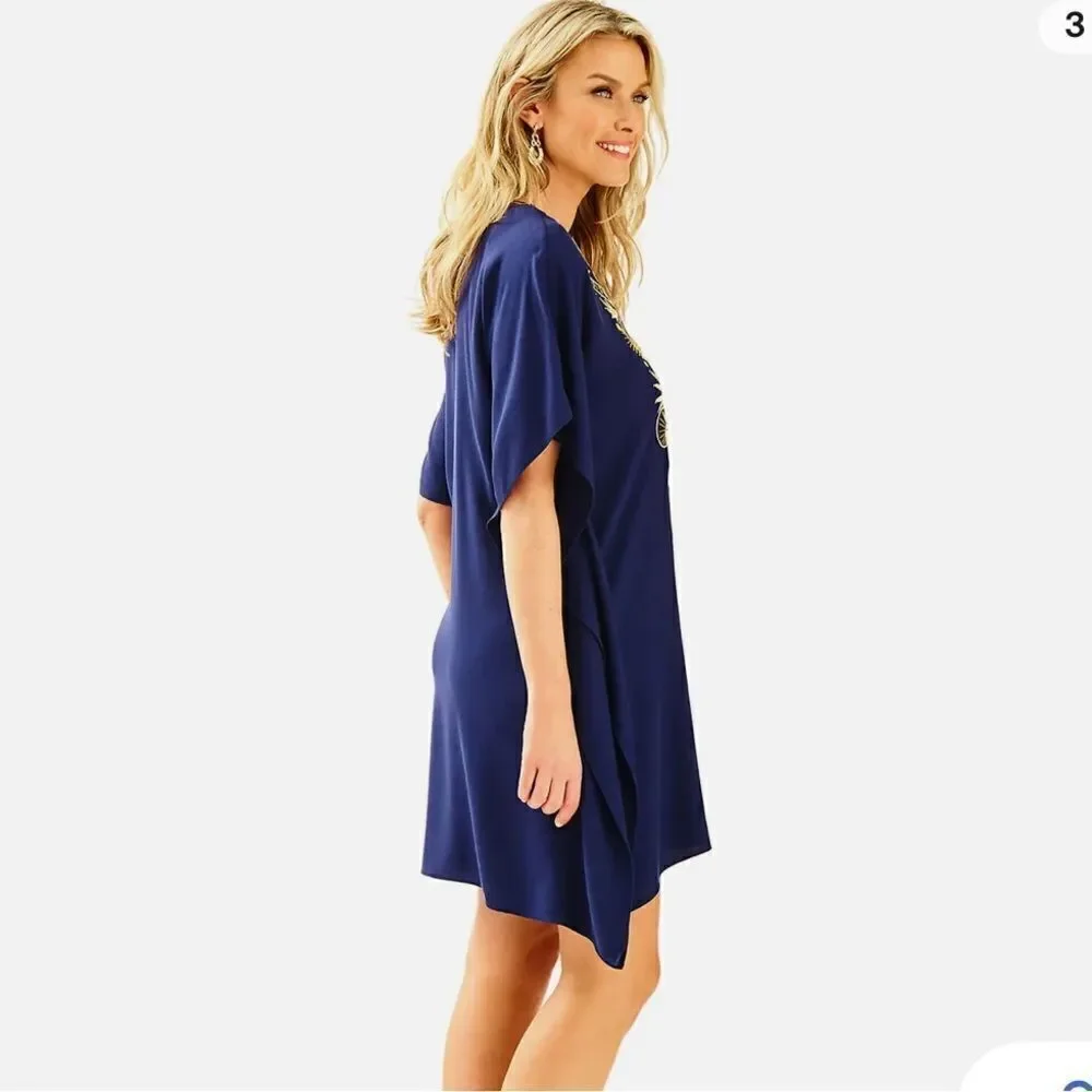 Lilly Pulitzer Chai Caftan Mini Dress Navy Blue XS